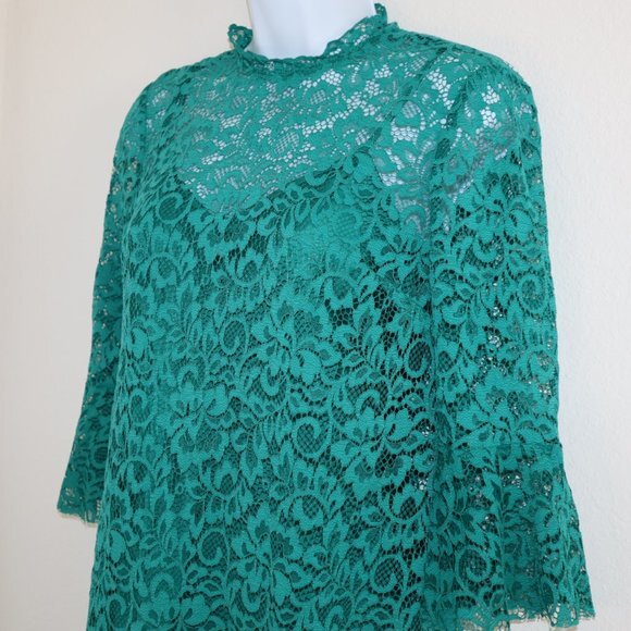 ZARA green lace flower Pattern lined dress XS - Picture 12 of 12